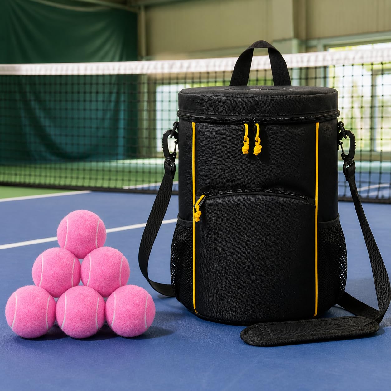 Pelotas de Tenis para Entrenamiento Al Aire Libre con Bolsa de Transporte Deportiva con Capacidad para hasta 45 Pelotas, Además de Bolsillo Frontal Y