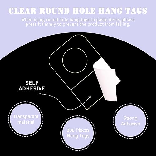 Miniatura 3 de 300 pestañas transparentes autoadhesivas para colgar, etiquetas colgantes adhesivas con agujero de ranura, etiquetas colgantes de plástico para