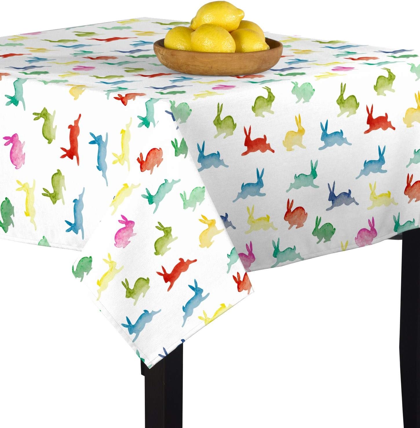 Fabric Textile Products Easter Tablecloth | Colorful Easter Bunnies Round Tablecloth | 70" Round | Machine Washable and Stain-Resistant for Easy Care | Made in The USA