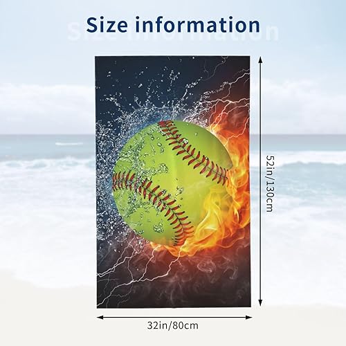 Miniatura 4 de VOOHDDY Toalla de playa con pelota deportiva de béisbol, softball, grande, suave, absorbente, de secado rápido, toallas de baño de gran tamaño para