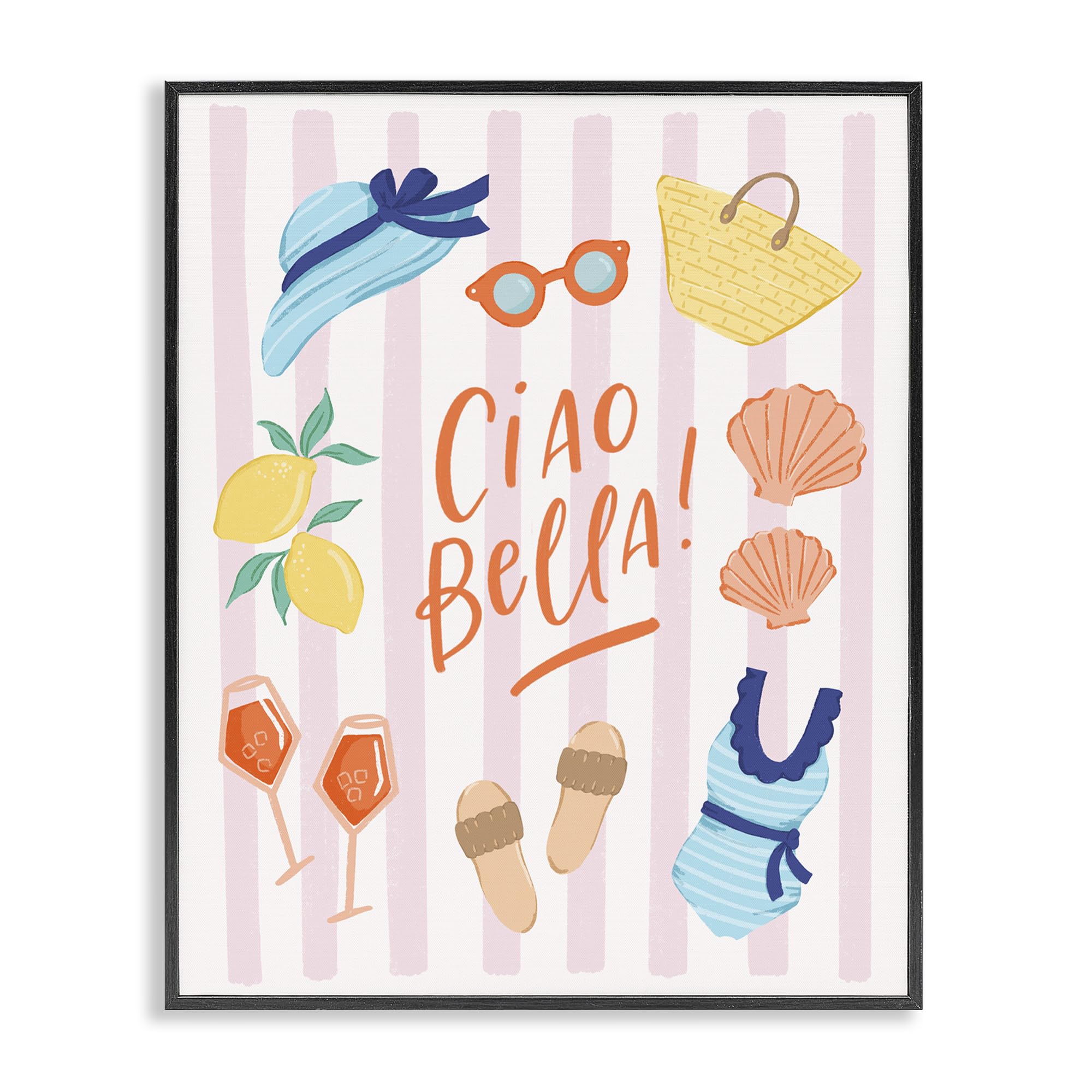Stupell Industries Midnight Black (Textured) 'Summer Ciao Bella'| Framed Giclee Art