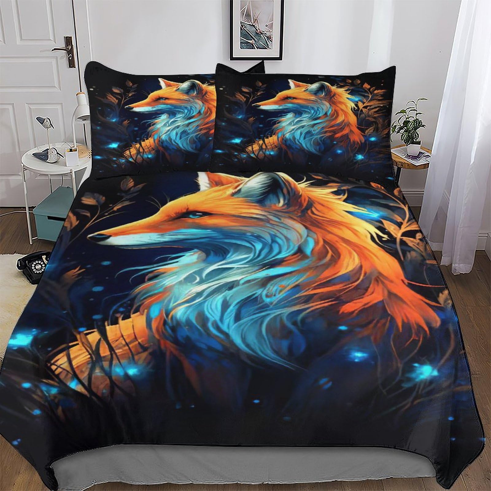 GGJJTT Fox Duvet Cover Soft Cosy Quilt Cover Bedding Sets 2 Pieces With Pillowcase Easy Care Comforter Cover for Kids Adult Single135x200cm