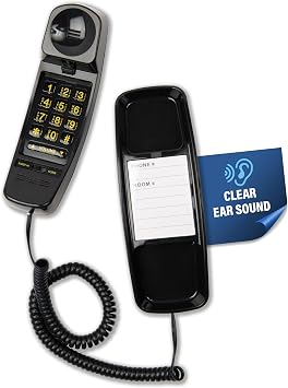 Med-Pat T-4 Full-Featured Trimline Telephone w/Ring/in-Use Light Indicator - Corded Wall Phone w/Full Range Volume Control, Hearing Aid Compatible, Ideal for Hotel, Business & Landline Use- Black