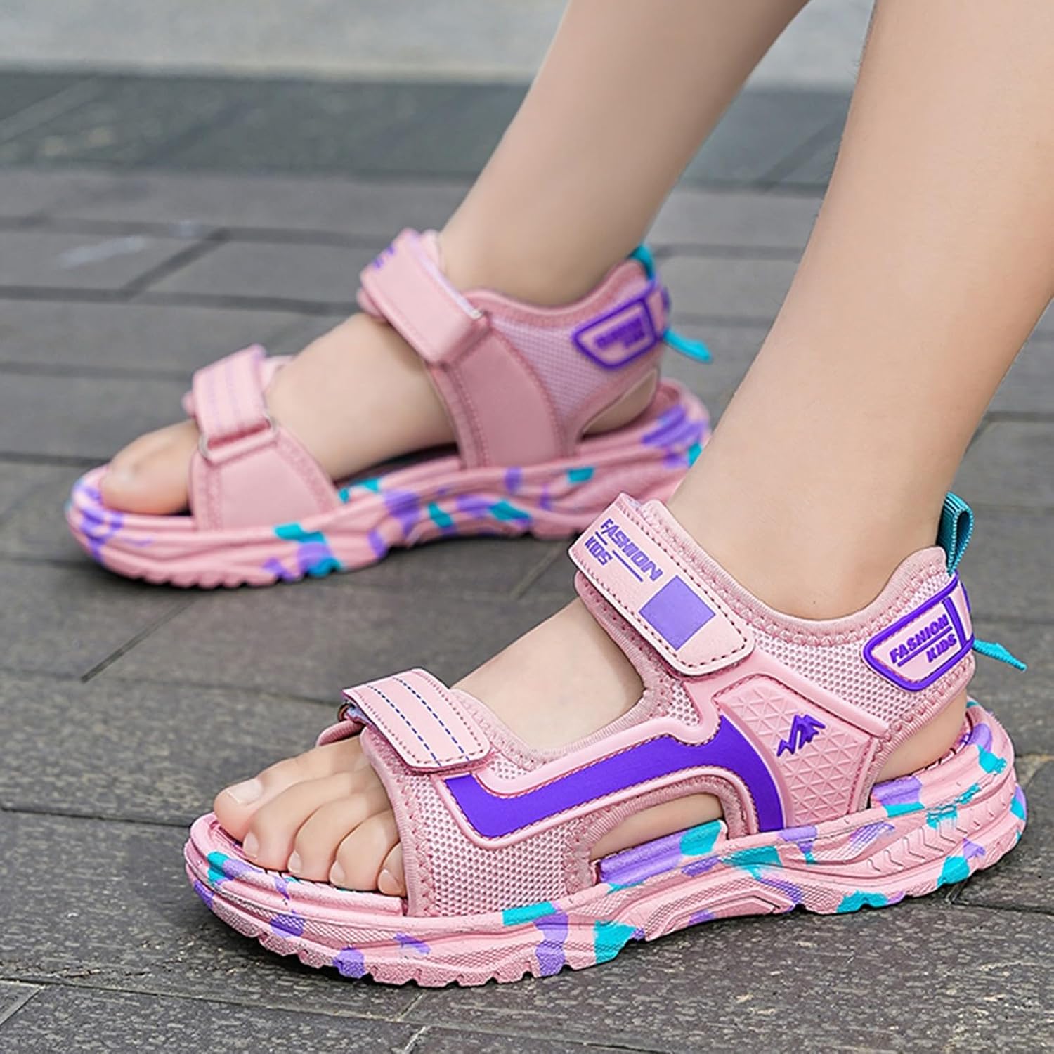 Boys Girls Sandals Adjustable Double Strap Open-Toe Athletic Lightweight Sport Sandals Summer Outdoor Beach Shoes