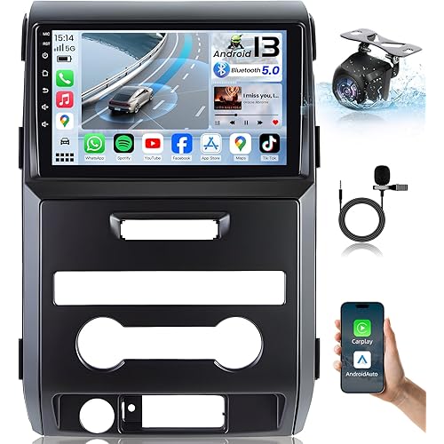 4Core + 64G ROM Android 13 Upgrade Car Radio for Ford F150 2009-2012: 9 inch 1280 * 800 IPS HD Touchscreen Stereo Wireless Carplay Android Auto Backup Camera 5G WiFi GPS Navigation Bluetooth FM
