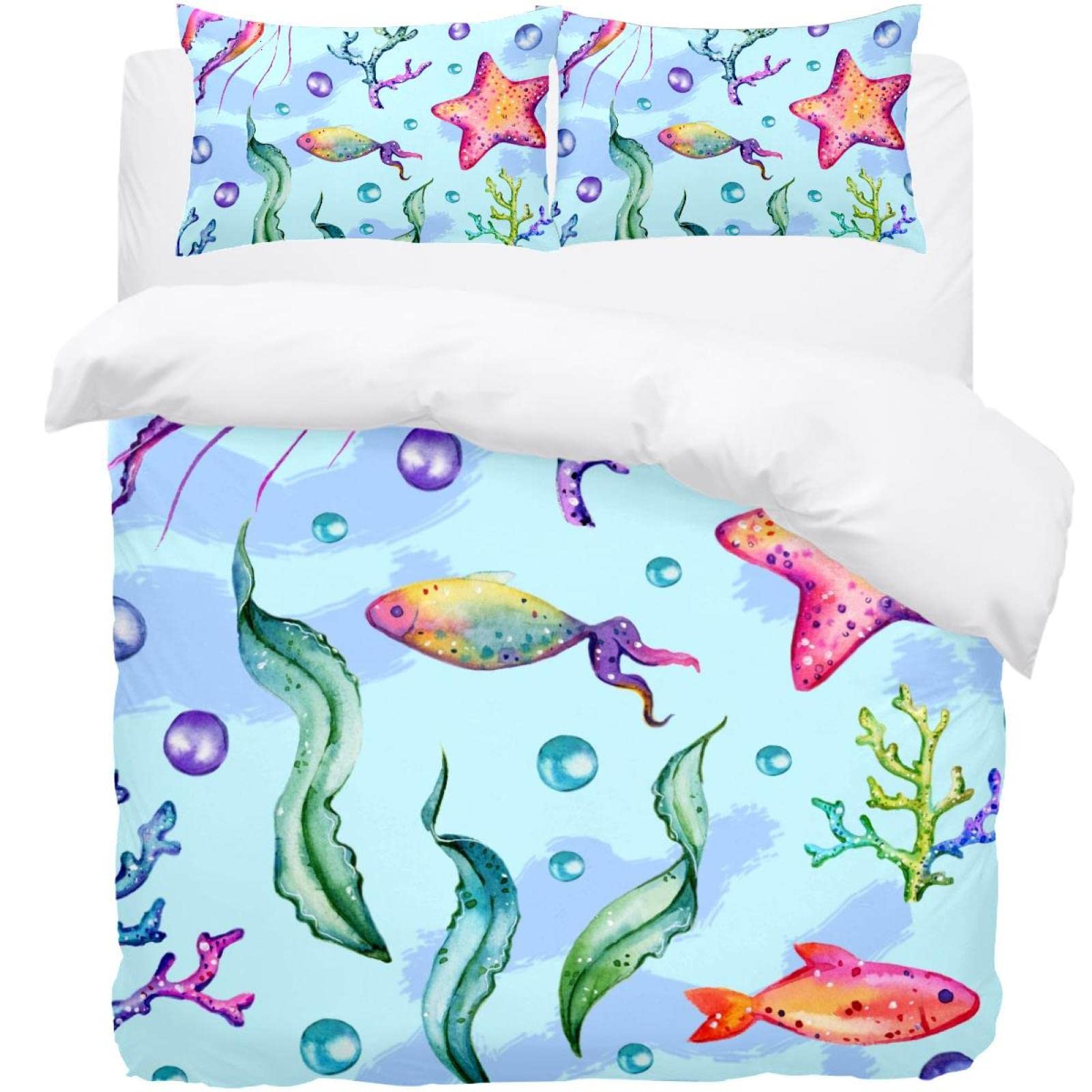 Housse de couette douce méduse et étoile de mer pour une chambre à l'ambiance marine apaisante