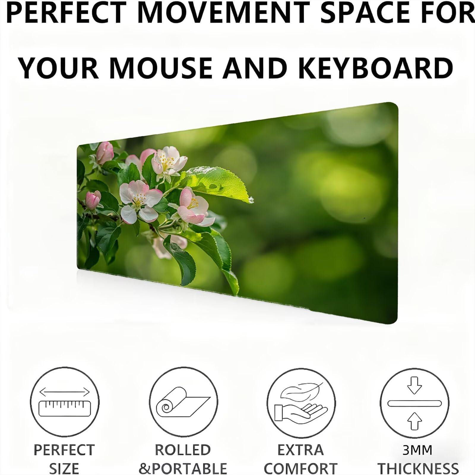 Podkładka pod mysz XXL kwiat/różowa 1500 x 800 mm duża podkładka pod mysz szyte krawędzie wodoodporna antypoślizgowa duże rozszerzone akcesoria biurowe do komputera, laptopa poprawia dokładność i