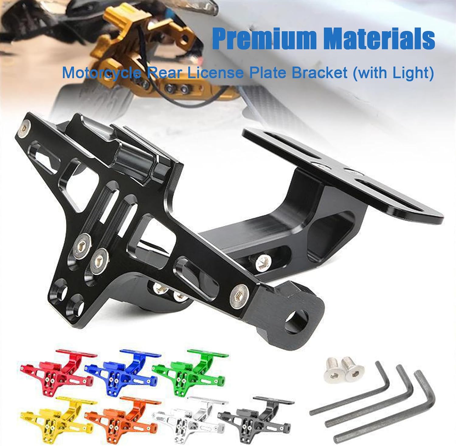 Motorcycle License Plate Bracket for Suzuki Katana Adjustable Aluminum Motorcycle License Plate Holder Mount with Light,Black