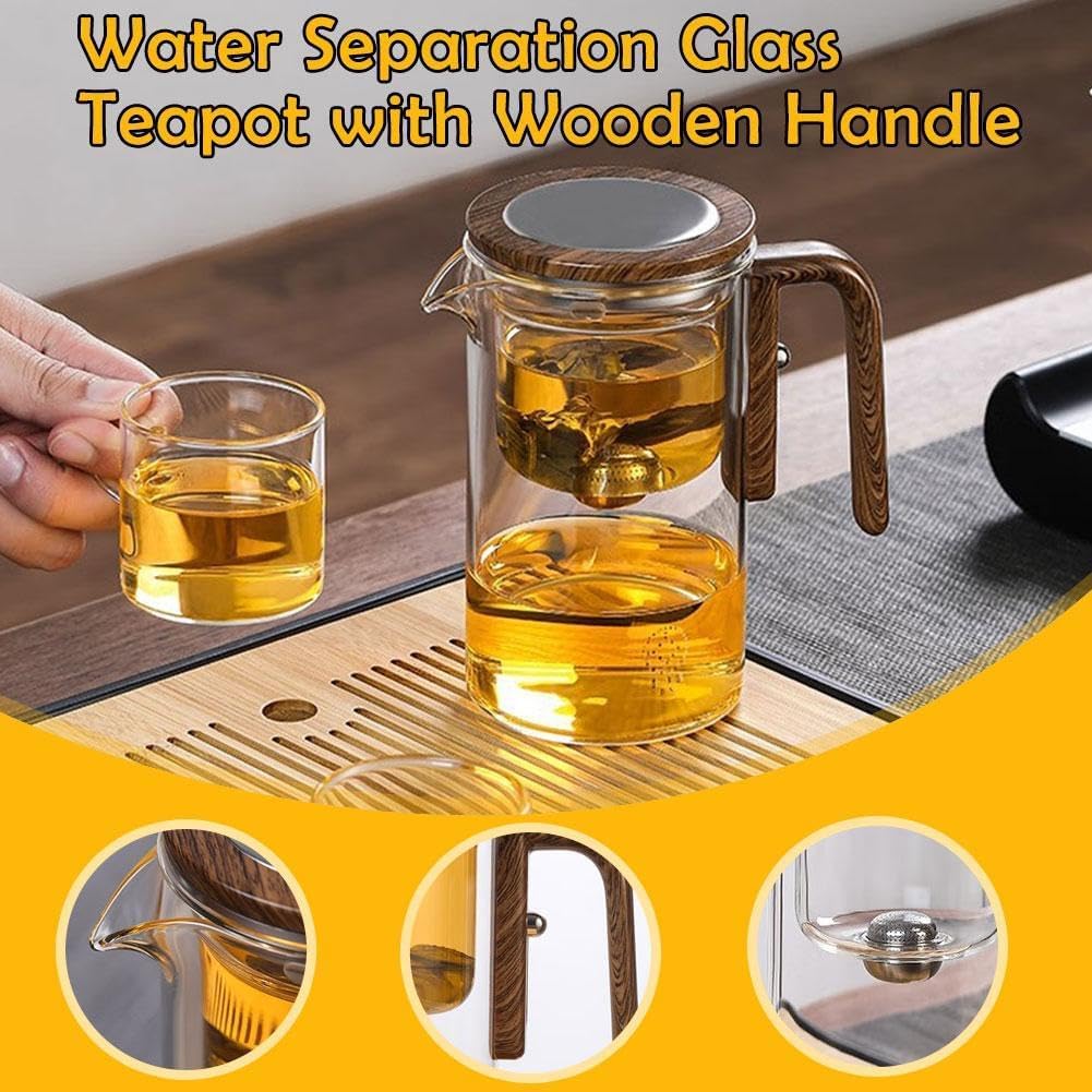 Teiera in vetro con infusore a pressione, teiera incantata 2 in 1, con manico in legno, regalo per gli amanti del tè, colore bianco, 720 ml