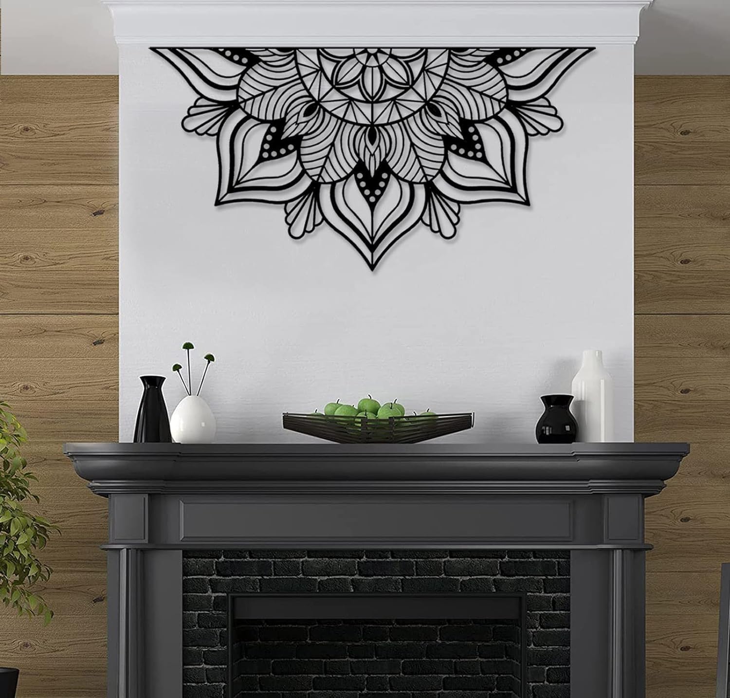 Resama Large Metal Mandala Wall Decor, Unique Lotus Flower Wall Art, Suitable for Office and Home Indoor and Outdoor Decoration (Black, 45''x22.6'' / 114x57.5cm)