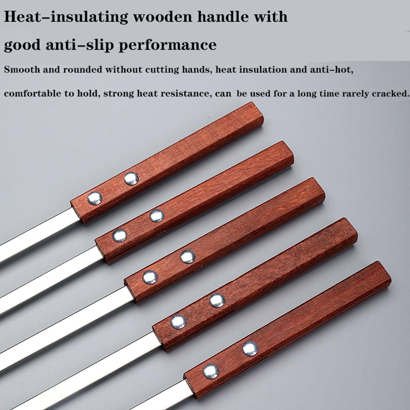 Sepkus Brochetas Kabob con Mango de Madera Antideslizante, barbacoas Planas y Anchas, brochetas de Acero Inoxidable para Asar, para Carne, camarones, Pollo y Verduras (50)