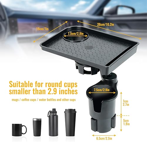 Miniatura 2 de Expansor de portavasos para auto, portavasos 3 en 1 con bandeja desmontable para comida y ranura para teléfono, bandeja para aperitivos de auto, se