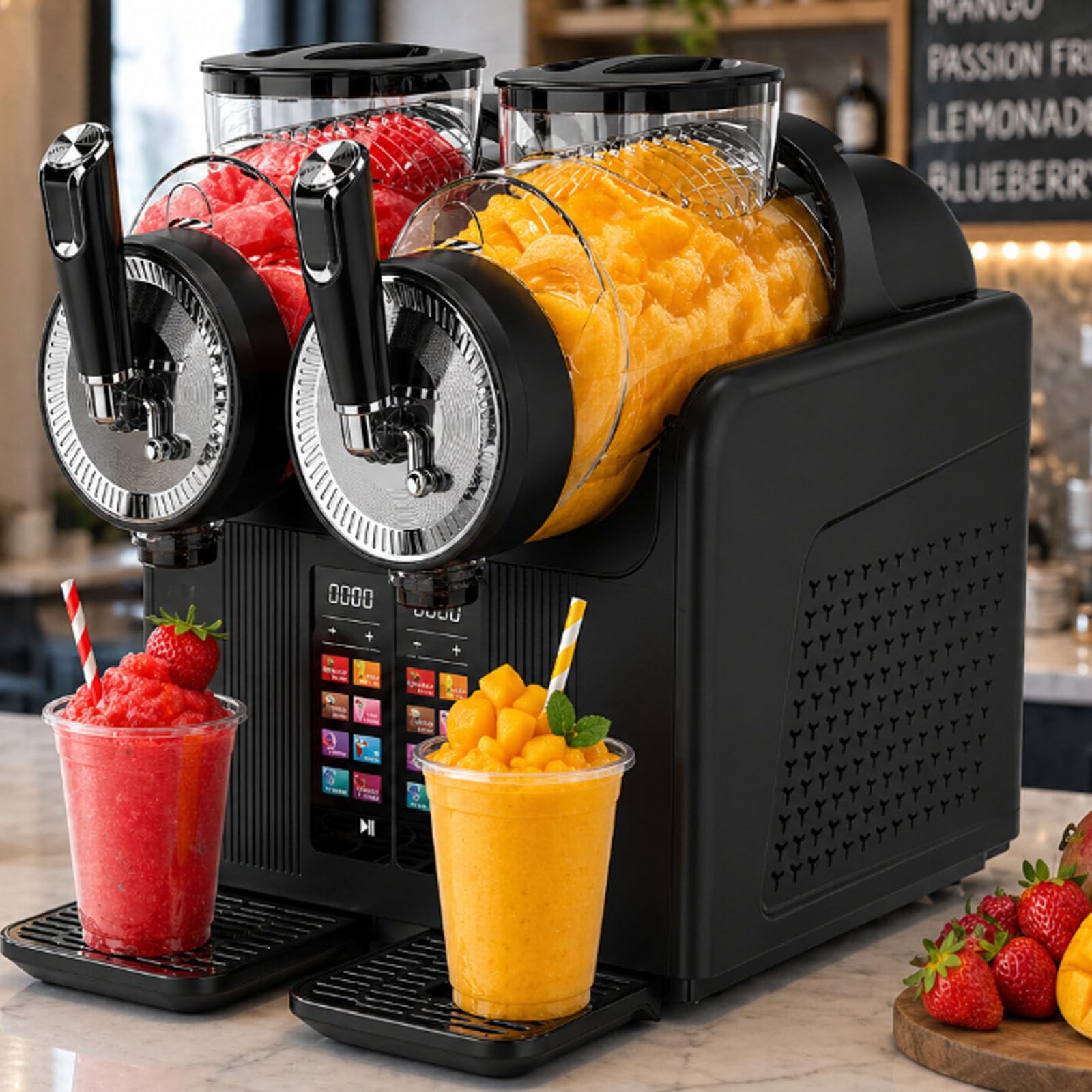 SICWEDIM 430w Slushie Machine, 7-In-1 Slushy Maker Machine,Soft Ice Cream Maker With Dual 2l Tanks,Automatic Cleaning, Kid Lock, Cold Drinks Press For Homemade Slushies And Soft Serve (Black)