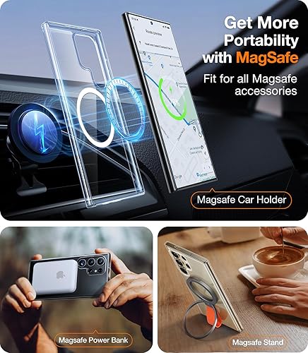 Miniatura 3 de TORRAS Funda magnética a prueba de golpes diseñada para Samsung Galaxy S24 Ultra, compatible con MagSafe no se pone amarillento funda protectora