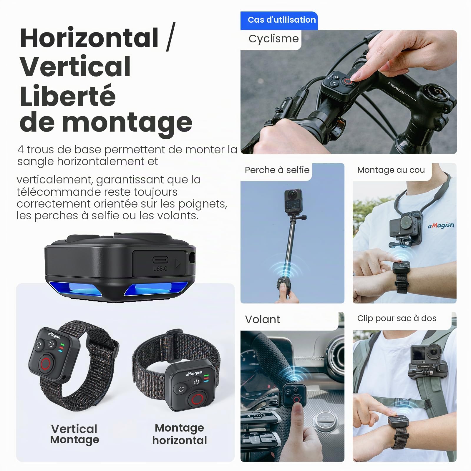 Treeboy Télécommande Bluetooth pour appareils photo DJI Osmo 360/Action 6/5 Pro/4 et téléphones iOS Android