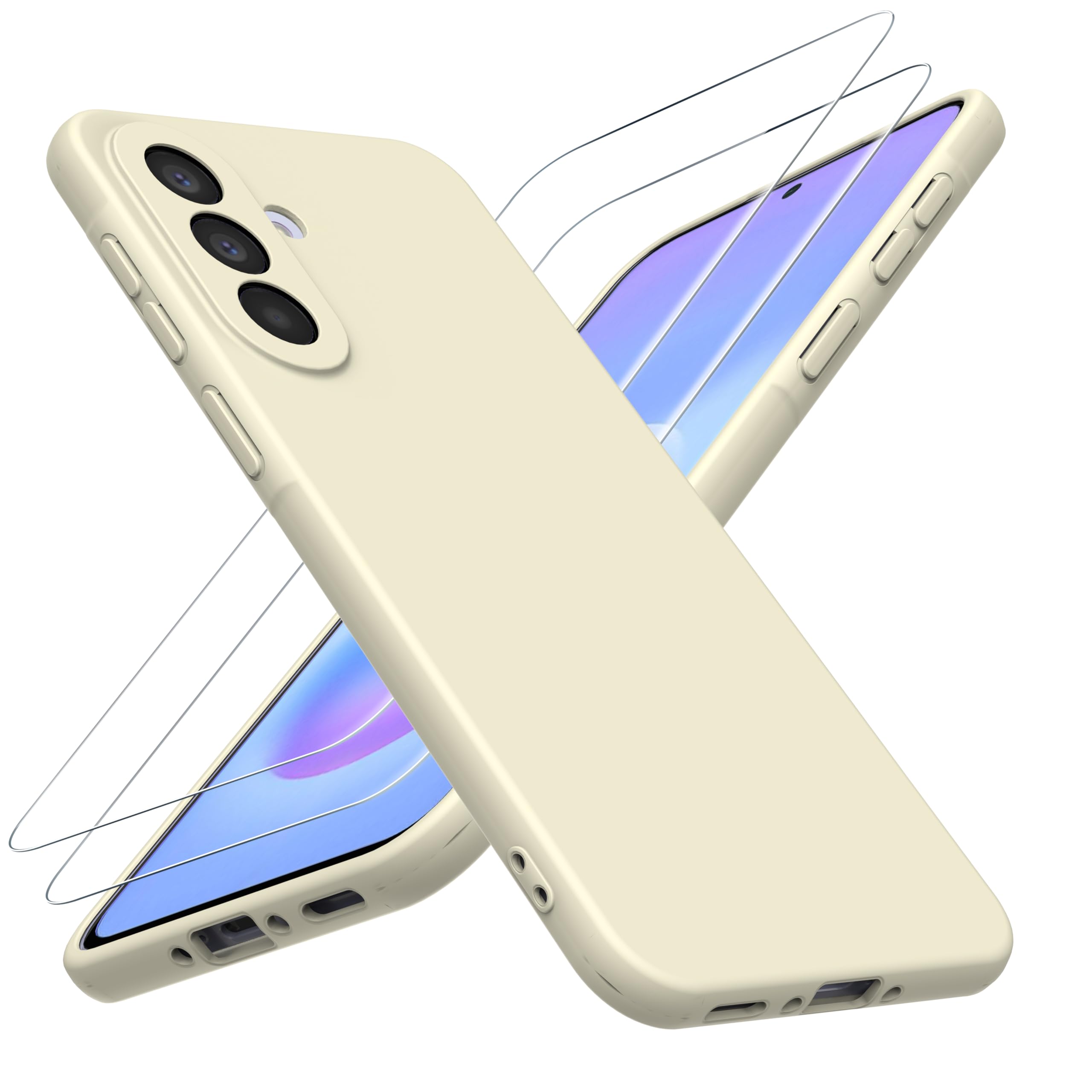 WFTE Etui z płynnego silikonu do Samsung Galaxy A57 5G, z 2 x ochraniaczami ekranu HD, odporne na wstrząsy i upadki, otarcia i odciski palców, slim fit, miękkie w dotyku etui na telefon Samsung A57 5G