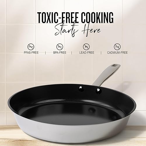 Miniatura 7 de Alva Maestro - Sartén antiadherente de acero inoxidable de 11 pulgadas, utensilios de cocina de 5 capas, revestimiento de cerámica sin PFASPTFEPFOA,