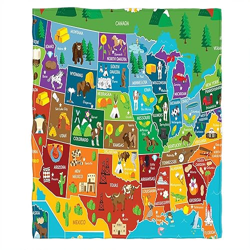Miniatura 1 de WONDERTIFY Manta infantil con diseño de dibujos animados de Estados Unidos, diseño de mapa de Estados Unidos, diseño de geografía, profesión,