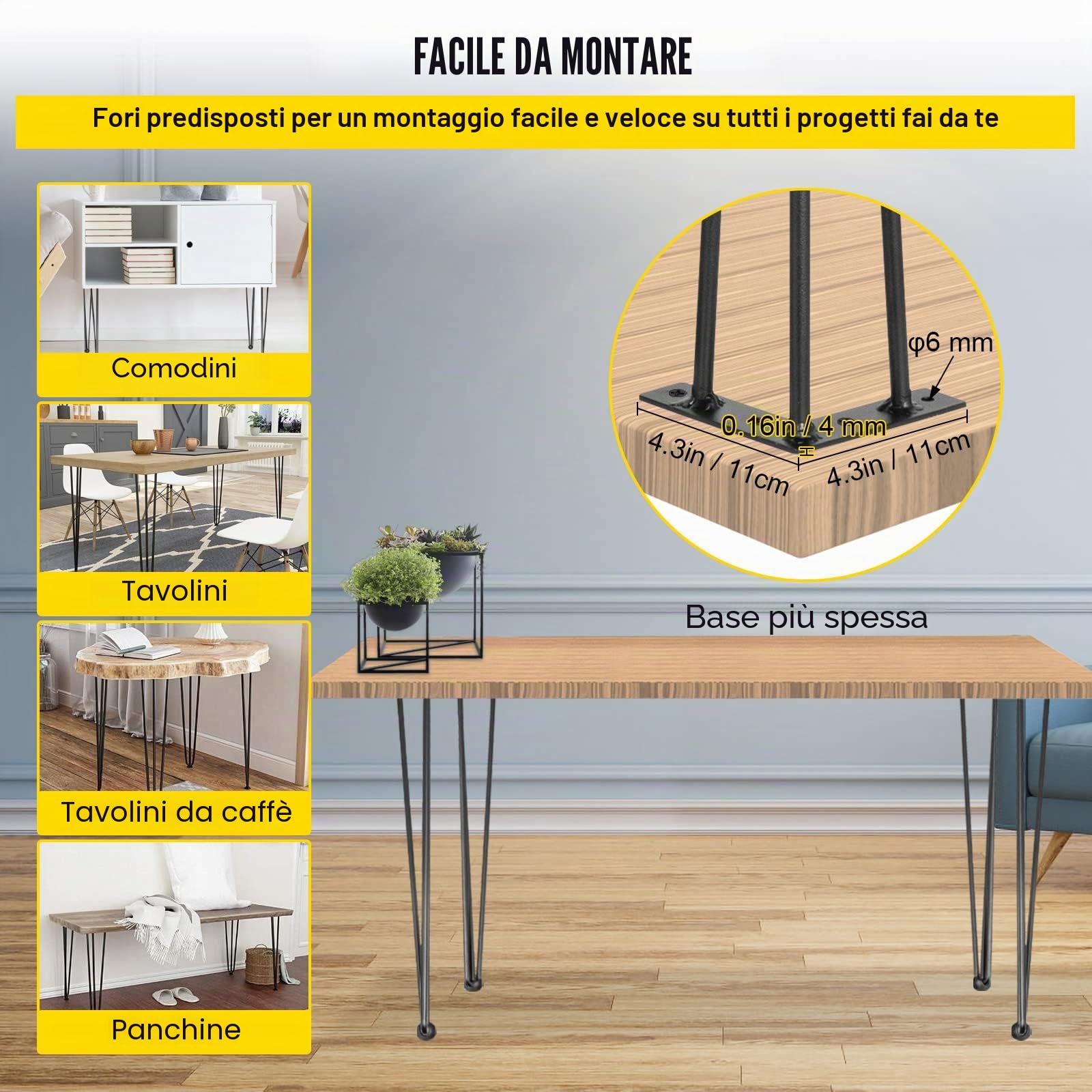 Happybuy 26 Pollici Gambe da Tavolo da Scrivania per Impieghi Gravosi di Ferro, 4 Pezzi Gambe da Tavolo a Forcina per Scrivania, Adatte per Tavolini, Divani, Seggioloni, Tavolini da Bar