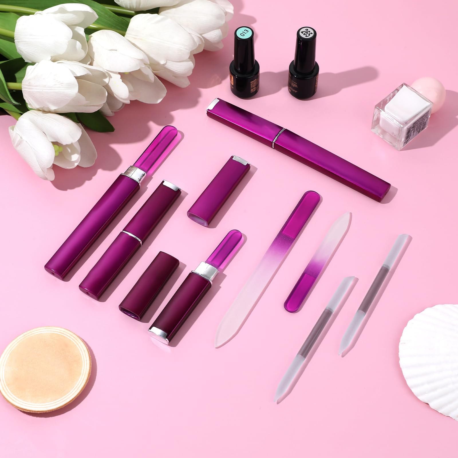 Set di 6 lime per unghie in vetro e spingi cuticole, lima per unghie in vetro a doppio lato e bastoncino per tagliacuticole, mini bastoncino per cuticole in vetro con custodia per unghie naturali, per