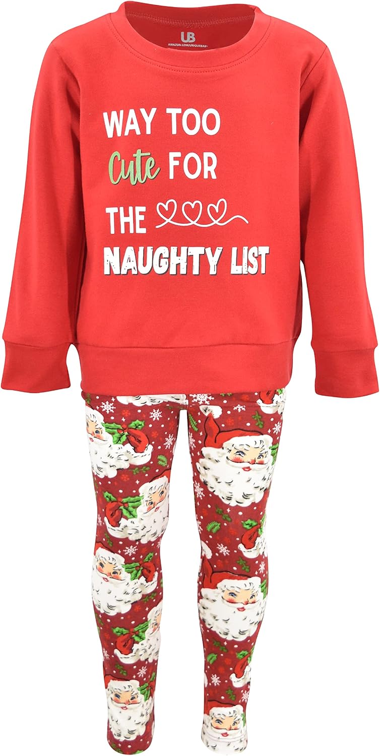 Unique Baby 2 Piece Girls Printed Leggings Outfit with Sweater Top Kid and Toddler Clothes Set