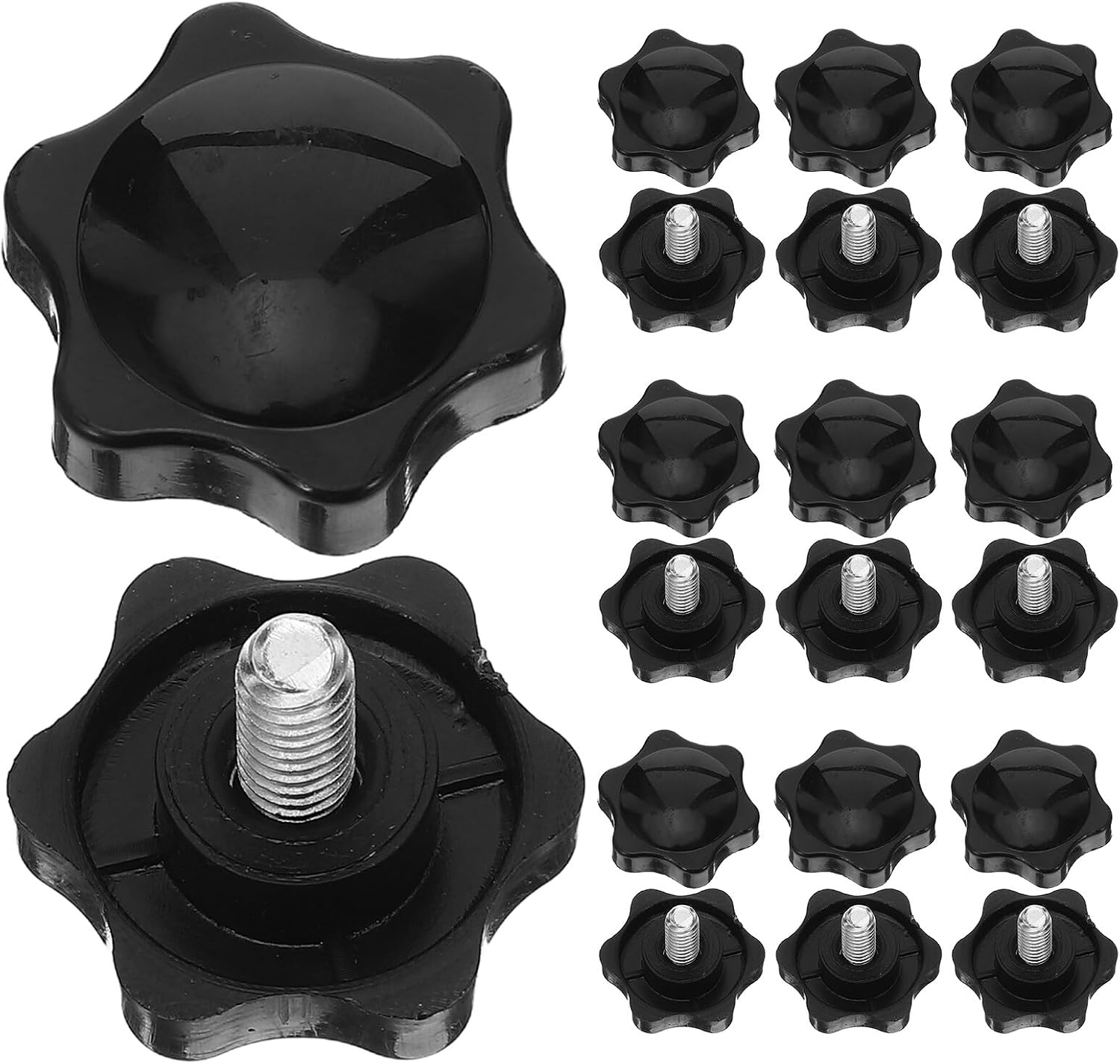 Ipetboom 20pcs Plastic Star Knobs with 1/4"-20 Threaded Hex Handle Screws, Hand Tightening Clamping Knobs for Industrial Repair and Mechanical Assembly