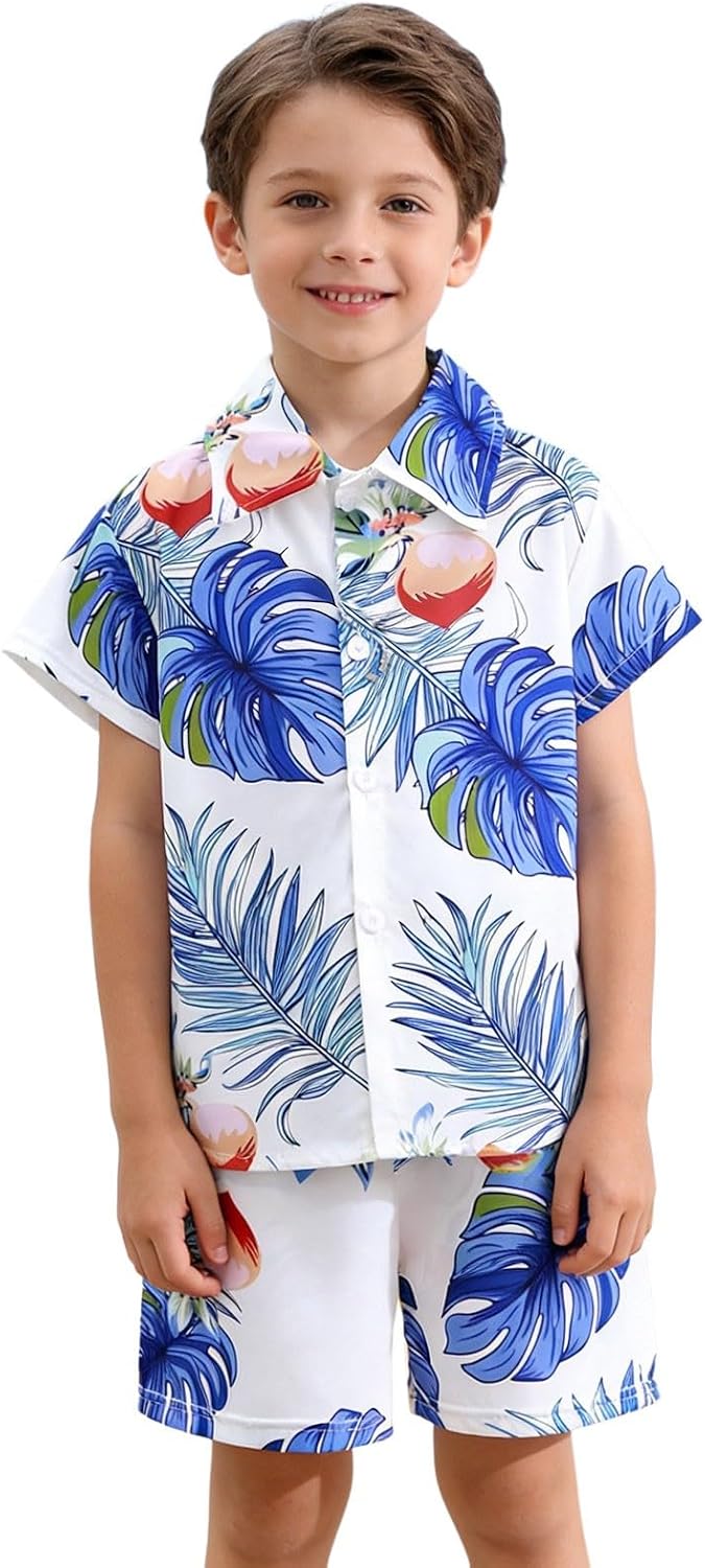 Boy'S Summer Beach Outfits 2 Piece Short Sleeve Polo T Shirt Top Shorts Sets Print Crewneck Breathable Button Down Clothing
