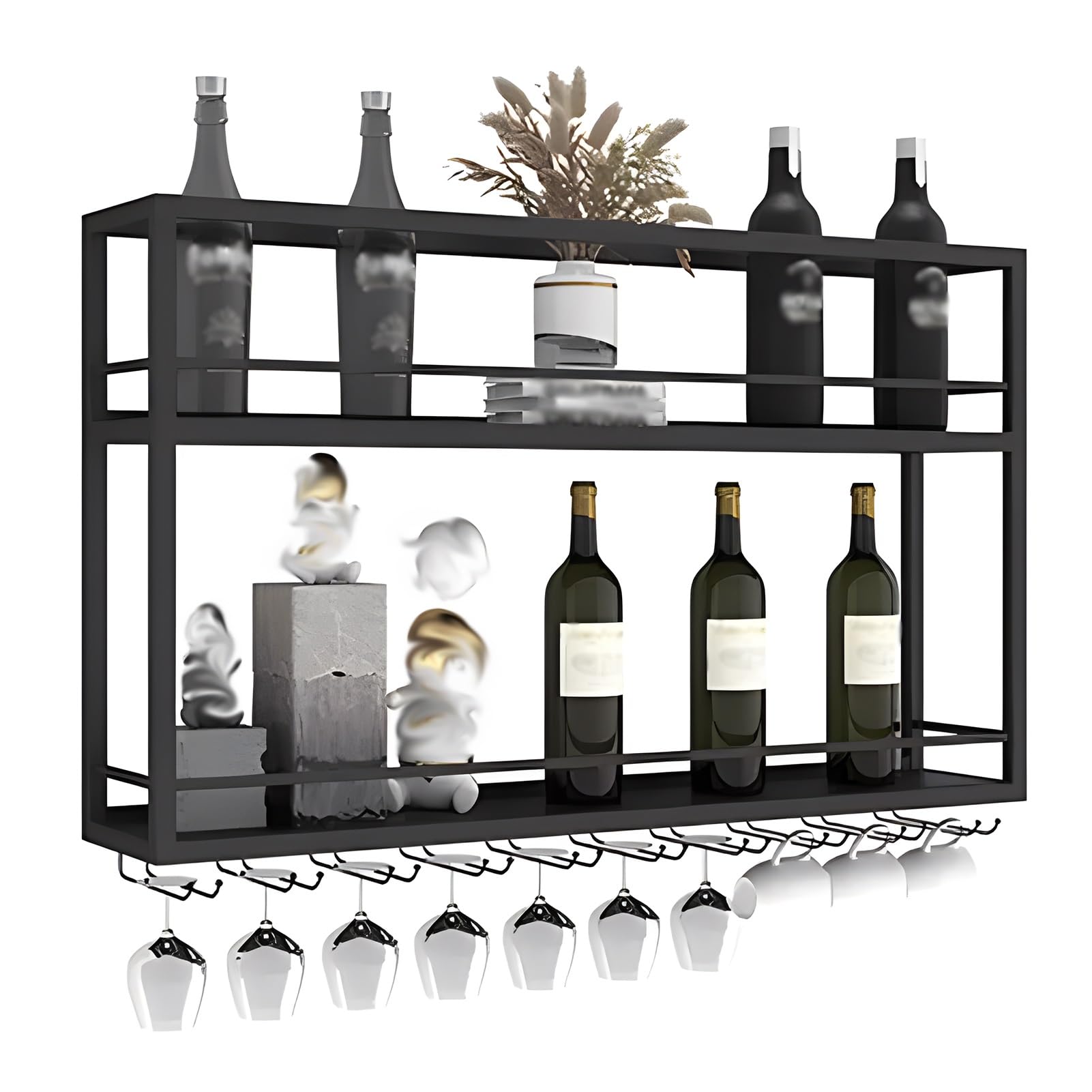 Casier à vin en métal mural noir avec support verre 39x7,8x25,6 pouces