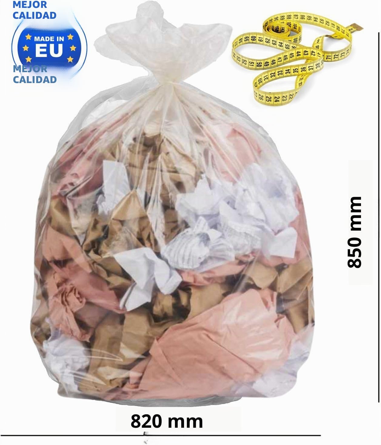 Bolsa de basura transparente 100 litros x 100 | Caja de 100 bolsas | Muy resistente (30µ) | Clasificación selectiva | Residuos Plásticos | Oficinas - Industrias - Comercios - Comunes