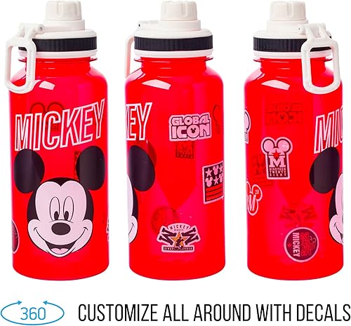 Miniatura 3 de Silver Buffalo Disney Mickey Classic Varsity Twist Spout - Botella de agua de plástico con calcomanías You Stick Yourself, color rojo, 32 onzas