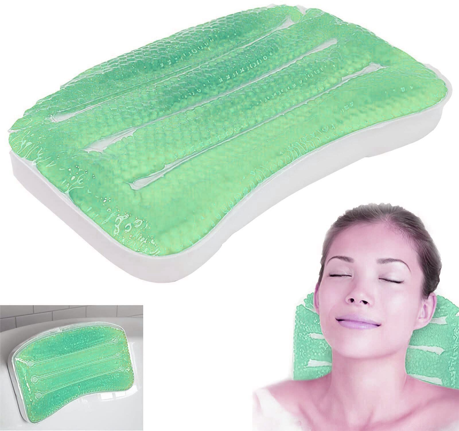 L&B Green Soothing Gel Bathtub Pillow | Great For Relaxation, Head & Neck Support | Perfect Bath Pillow For Bathtub, Hot Tub & Home Spa | Fits Easily In Any Size Of Tubs