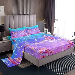 Girls Mermaid Tails Bed Sheets Set Mermaid Fish Scale Sheets Rainbow Mermaid SheetÂ Set Underwater Ocean World Bed Set for Women Girls Bedroom, Twin - 1 Flat Sheet 1 Fitted Sheet 1 Pillowcase