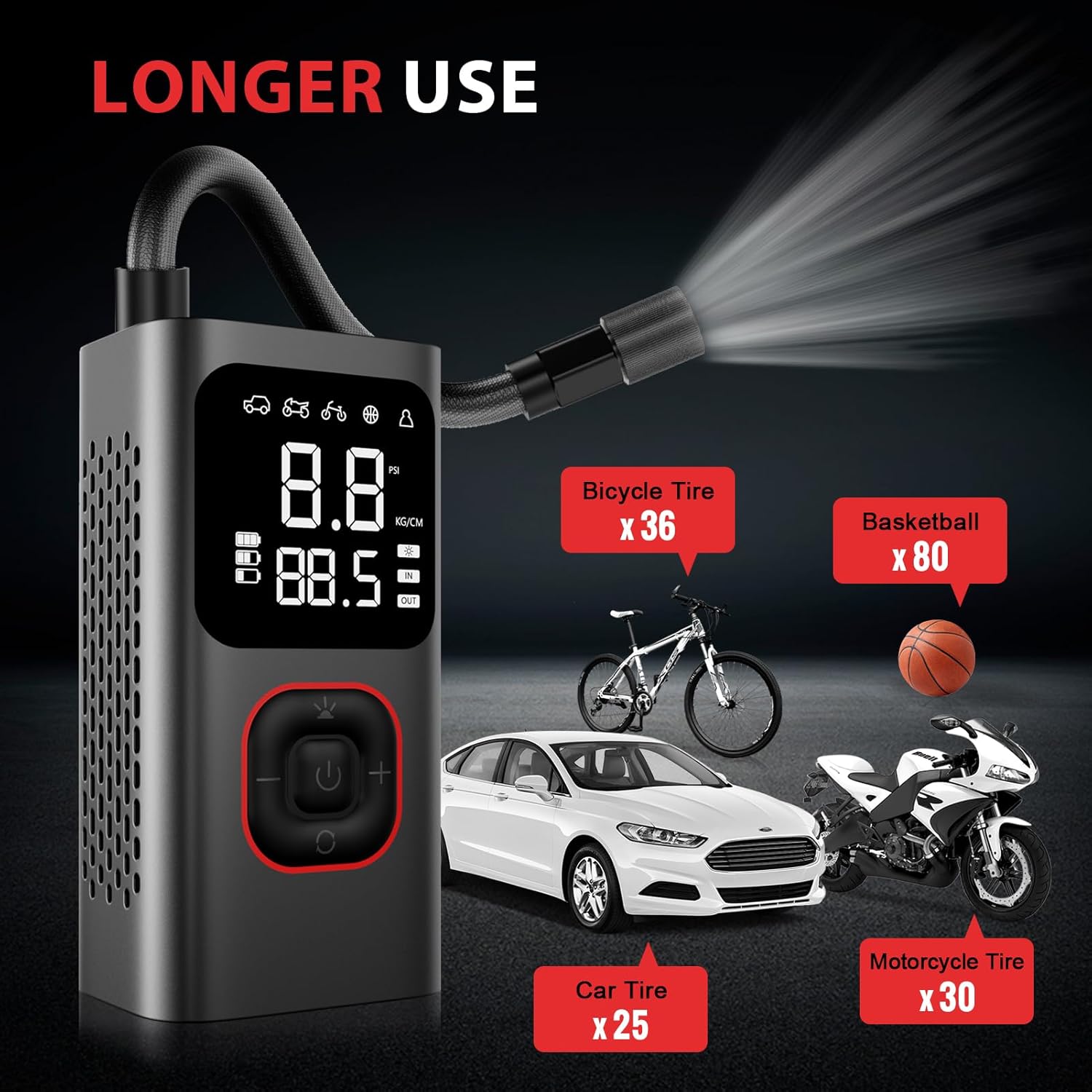 Tire Inflator Portable Air Pump, 150PSI Fast Cordless Air Compressor with Auto shut-off for Car Tires, Electric Bike Pump with Pressure Gauge & LCD Dual Screen for Cars, Motorcycles, Bikes, Balls