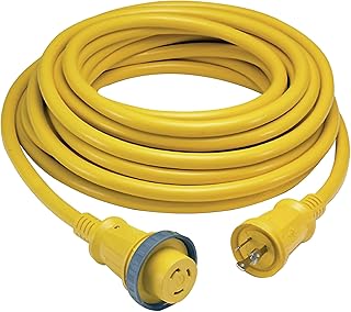 Hubbell Wiring Systems HBL61CM08LED Ship-to-Shore - Juego de cables de vinilo con indicador LED de alta intensidad, 10 AWG, 30 Amps, longitud de 50 pulgadas, color amarillo
