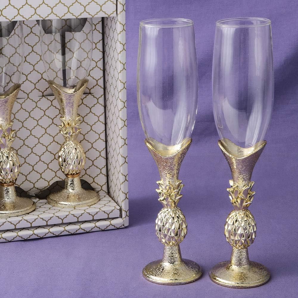 FASHIONCRAFTSet Of 2 Gold Pineapple Themed Toasting Flutes