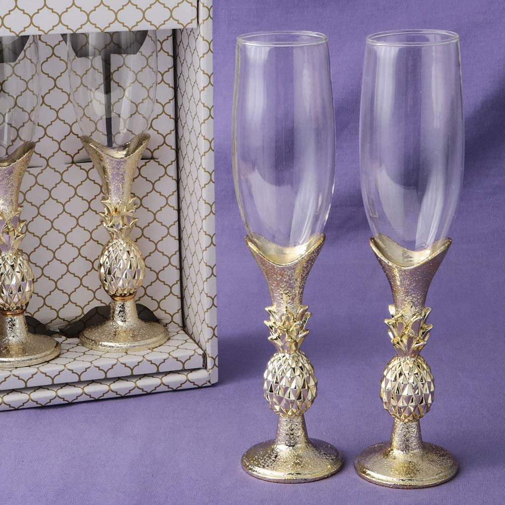 FASHIONCRAFTSet Of 2 Gold Pineapple Themed Toasting Flutes