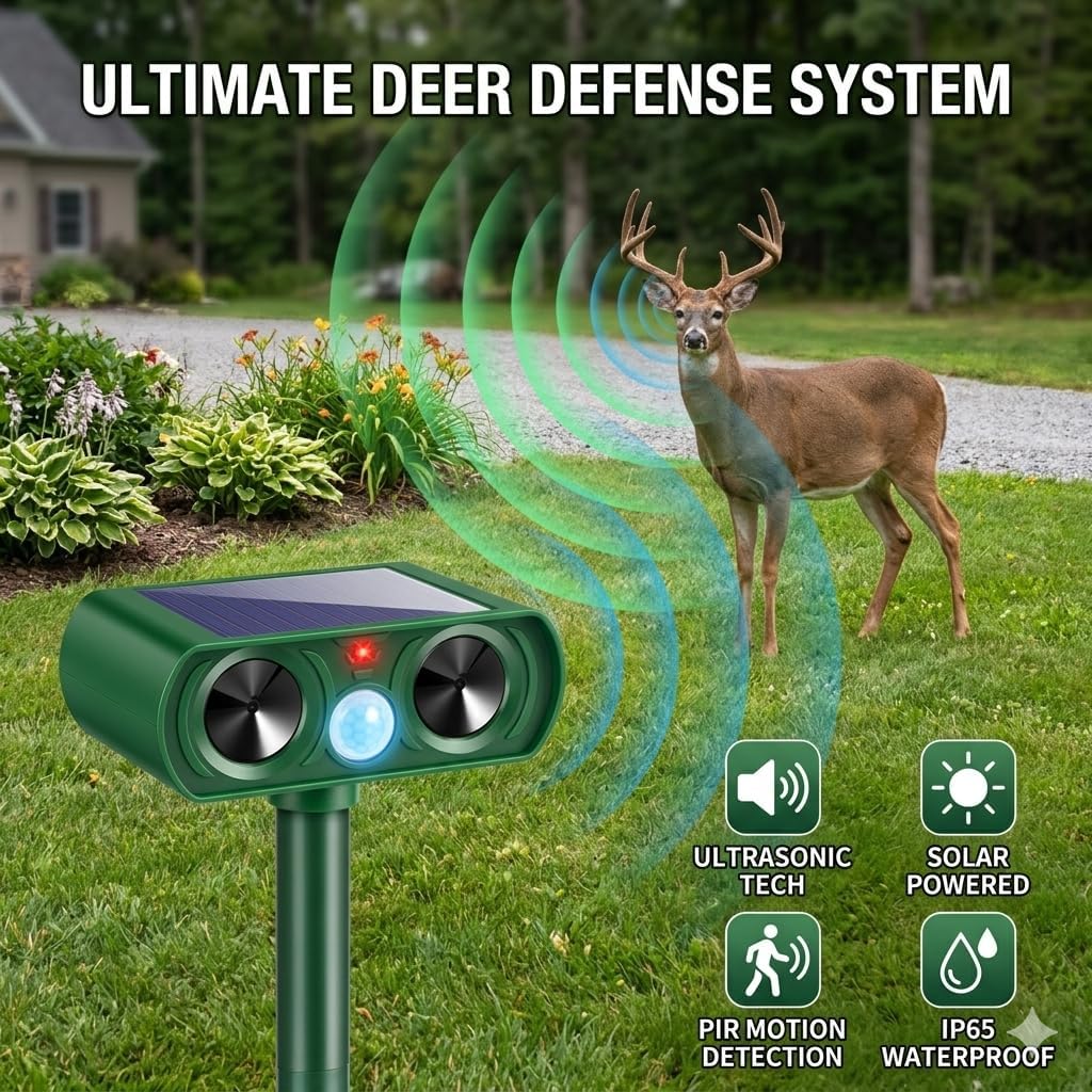 2026 Sonic Fortress Pro Deer Repellent Cat Deterrent Outdoor Solar Ultrasonic Animal Repellent with Motion Sensor,Squirrel Fortress Pro to Scare Rabbit Skunk Raccoon Dog Out of Garden Farm 4Pack