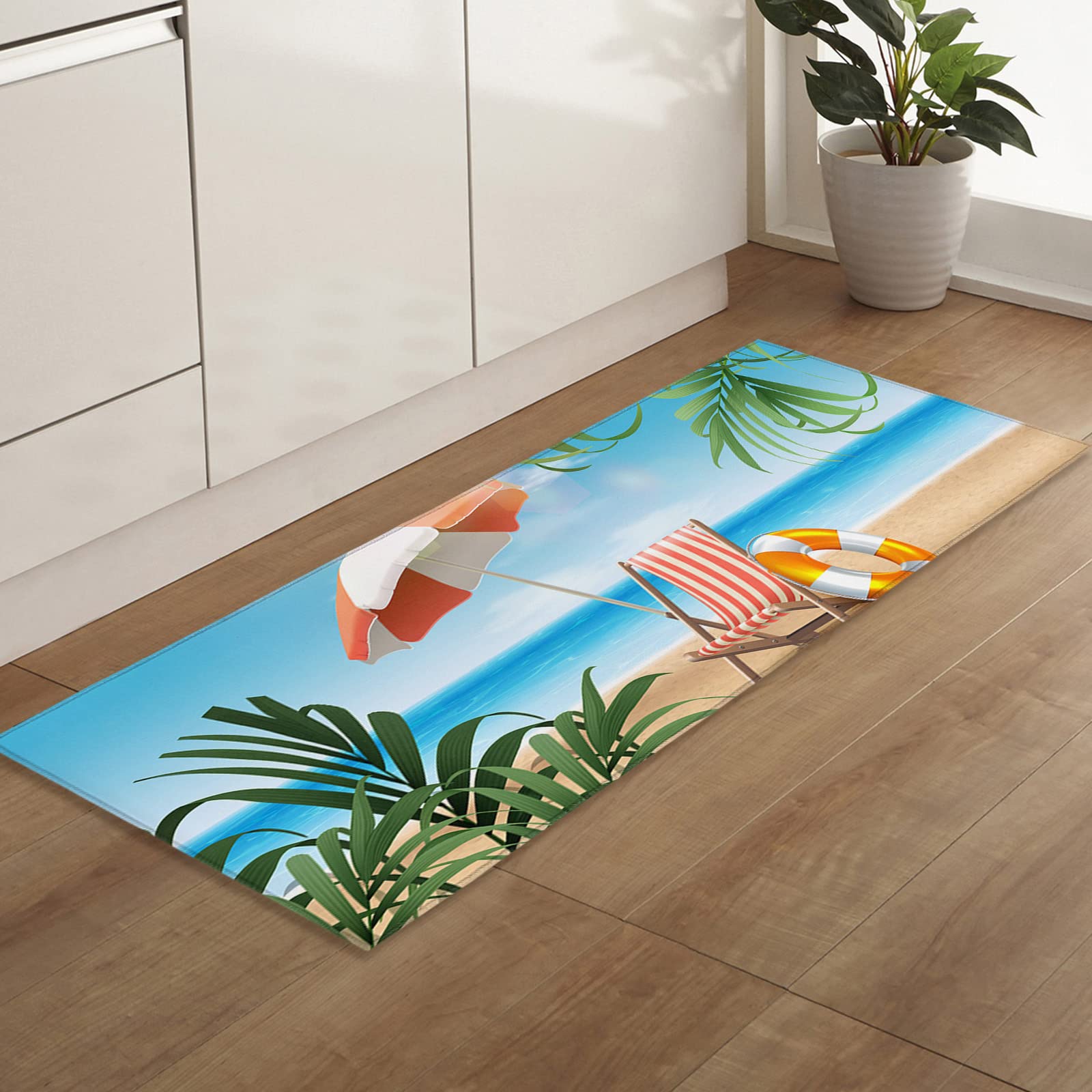 Door Mat Summer Beach Deck Chairs Palm Trees Picnic Doormat,Non-Slip Indoor Doormat,Entryway Rugs for Kitchen,Living Room,Bathroom,Bedroom 23.6x70.9in