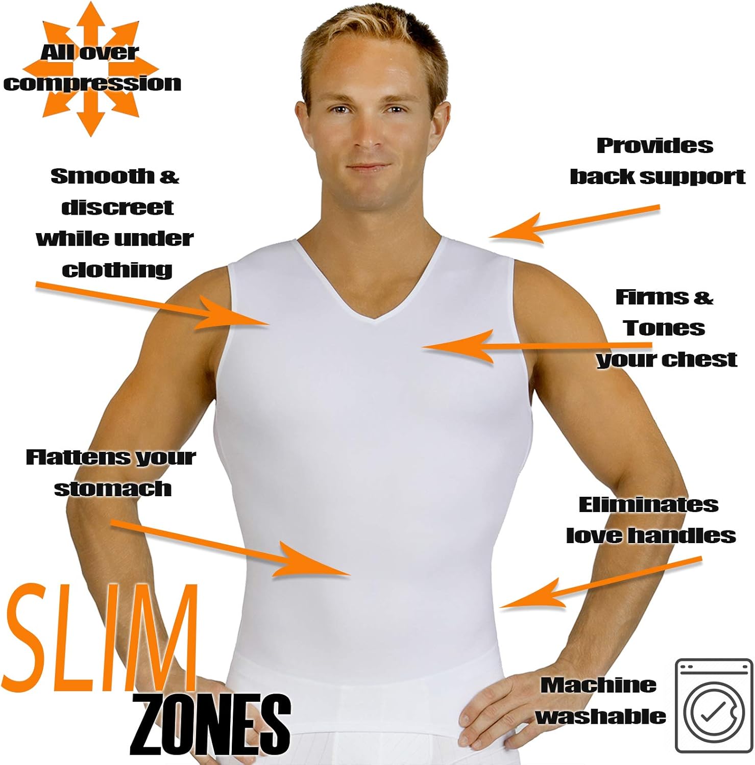 Insta Slim Mens Compression Sleeveless V Neck Muscle Shirt- Slimming Body Shaper Undershirt - Image 5