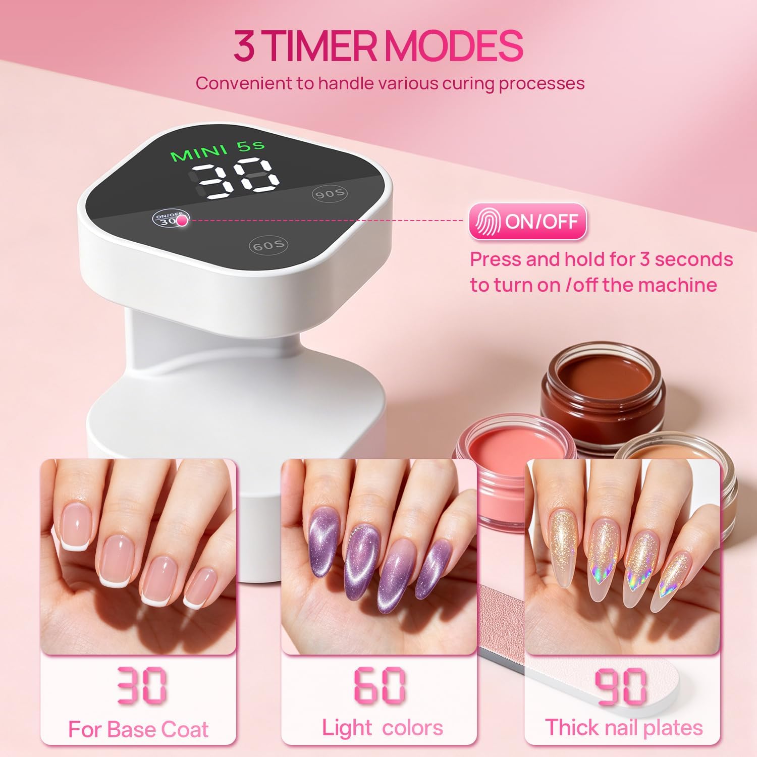 Krofaue Mini UV Nail Lamp, 24W Fast Cure, 1800mAh, 3 Timers