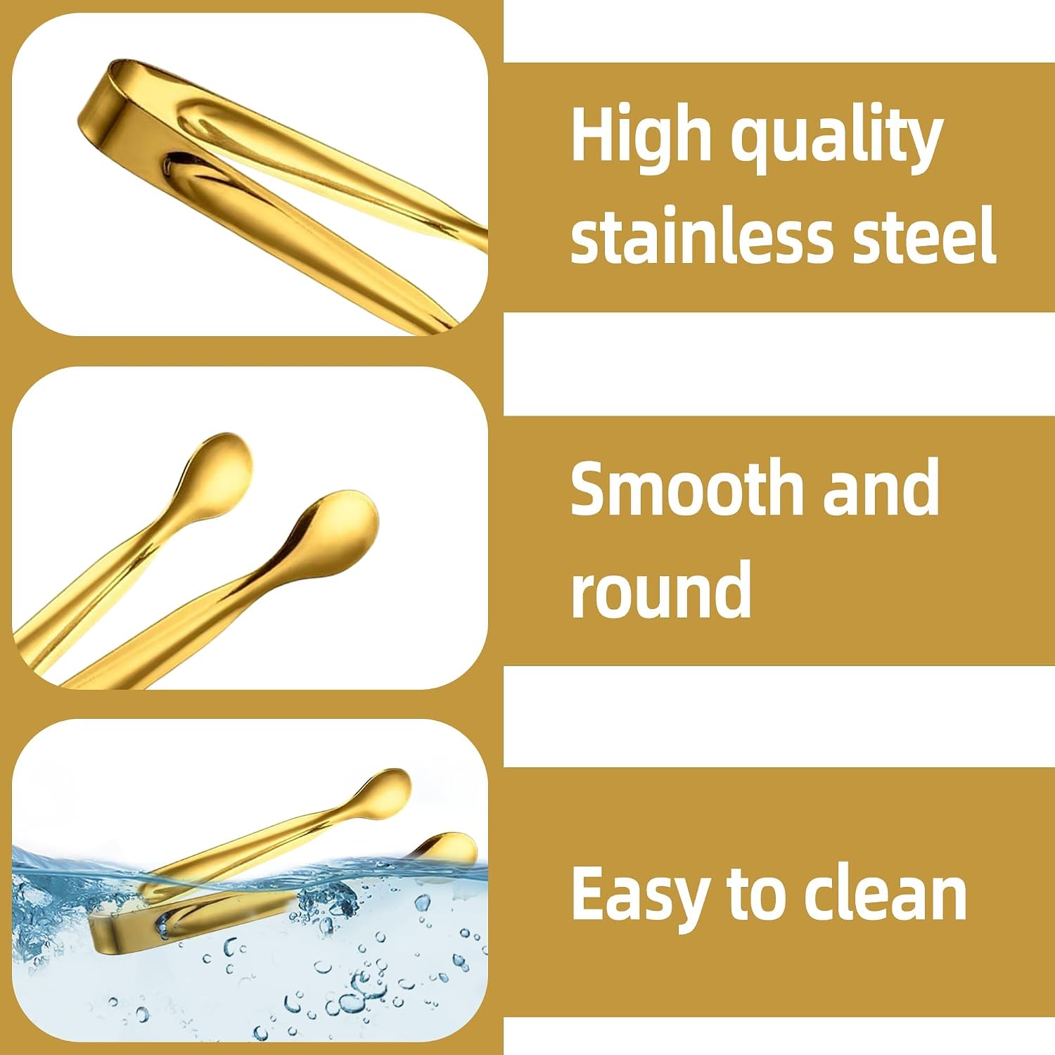12 Pcs Mini Tongs Stainless Steel 6 Inch Small Sugar Serving Tongs for Buffets,Coffee Bar,Tea Party,Charcuterie Board Appetizers Dessert Serving Food Tiny Party Ice Bucket Danish Candy (Gold)