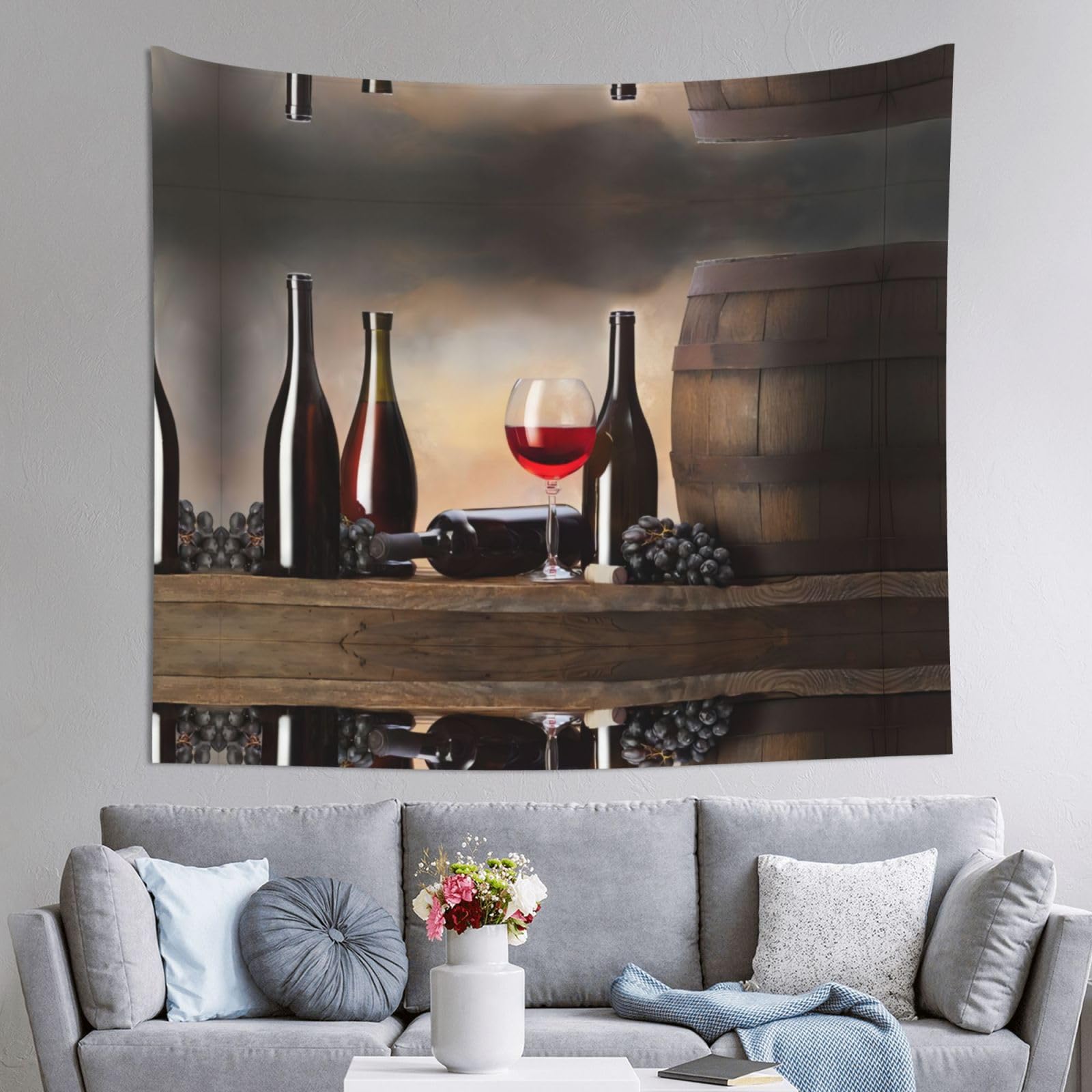 HLSBSSL 60x51in Grape Wine Printed Tapestry Tablecloth for Dormitory and Picnic Rooms - Multifunctional Fabric Hanging
