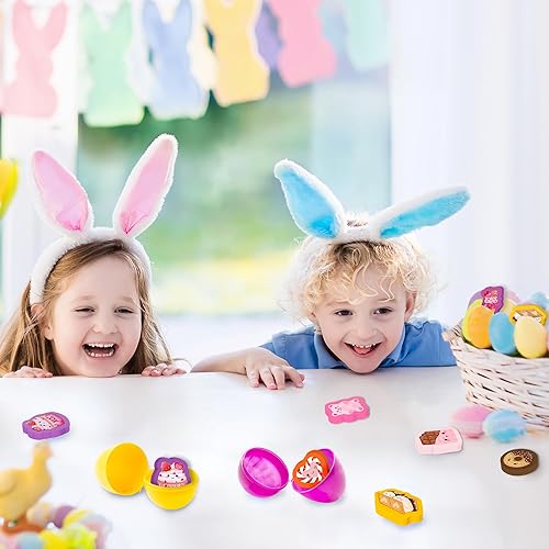 Miniatura 4 de Peabownn Relleno de cesta de Pascua para el aula de niños, paquete de 28 rellenos de huevos de Pascua para niños, caja de chistes de comida con