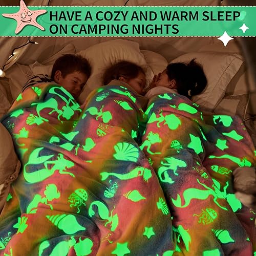 Miniatura 5 de Cloele Manta que brilla en la oscuridad, regalos de sirenas, juguetes para niños de 2, 3, 4, 5, 6, 7, 8, 9, 10 años, manta de franela para