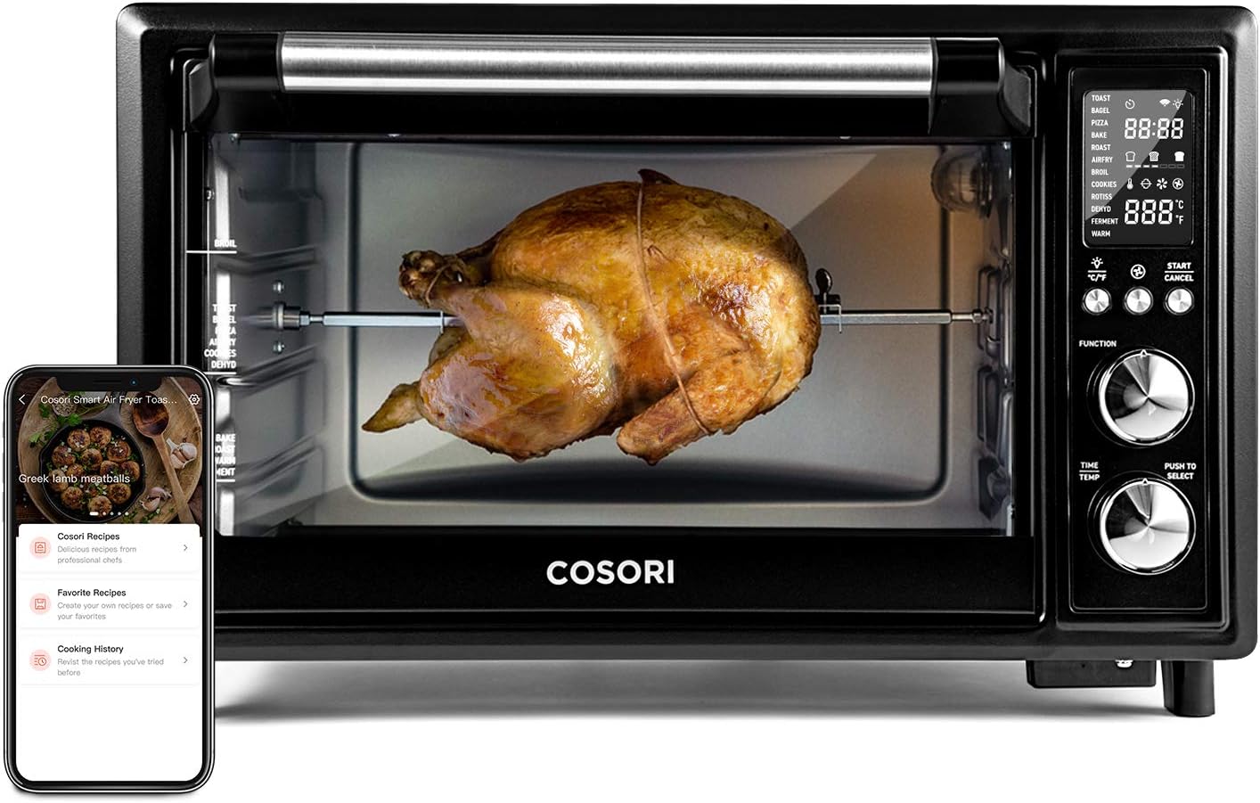 COSORI Air Fryer Toaster Oven Combo 13-in-1, 32Qt APP & Voice Control Convection Oven Countertop, Bake, Broil, Roast, Dehydrate, Sous Vide, 134 Recipes & 4 Accessories, Black, Stainless Steel