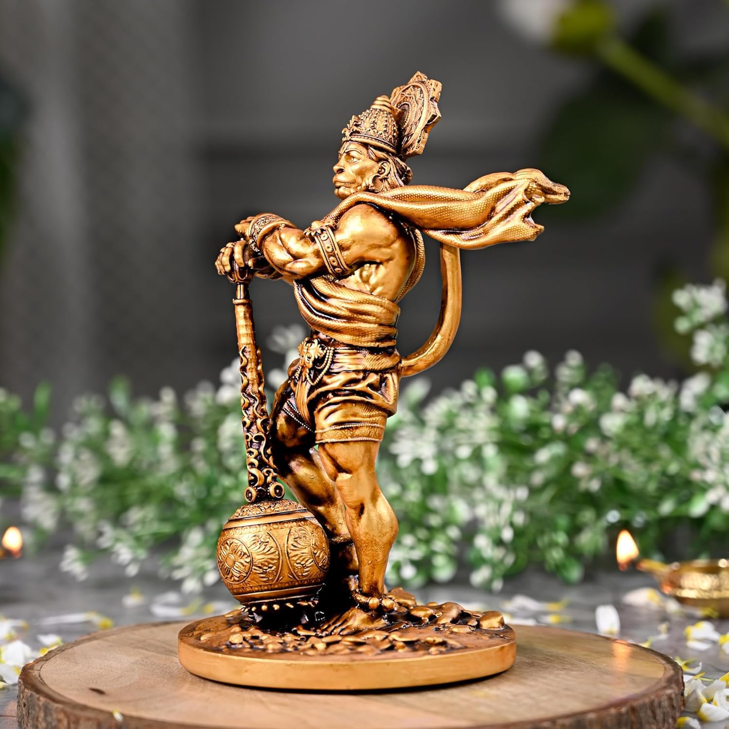 Artarium Rzeźba z żywicy Bahubali Lord Hanuman, symbol odwagi i wiary, idealna na deskę rozdzielczą samochodu, do domu, świątyni lub biura, idealny prezent religijny na parapetówkę - 7.48 cala