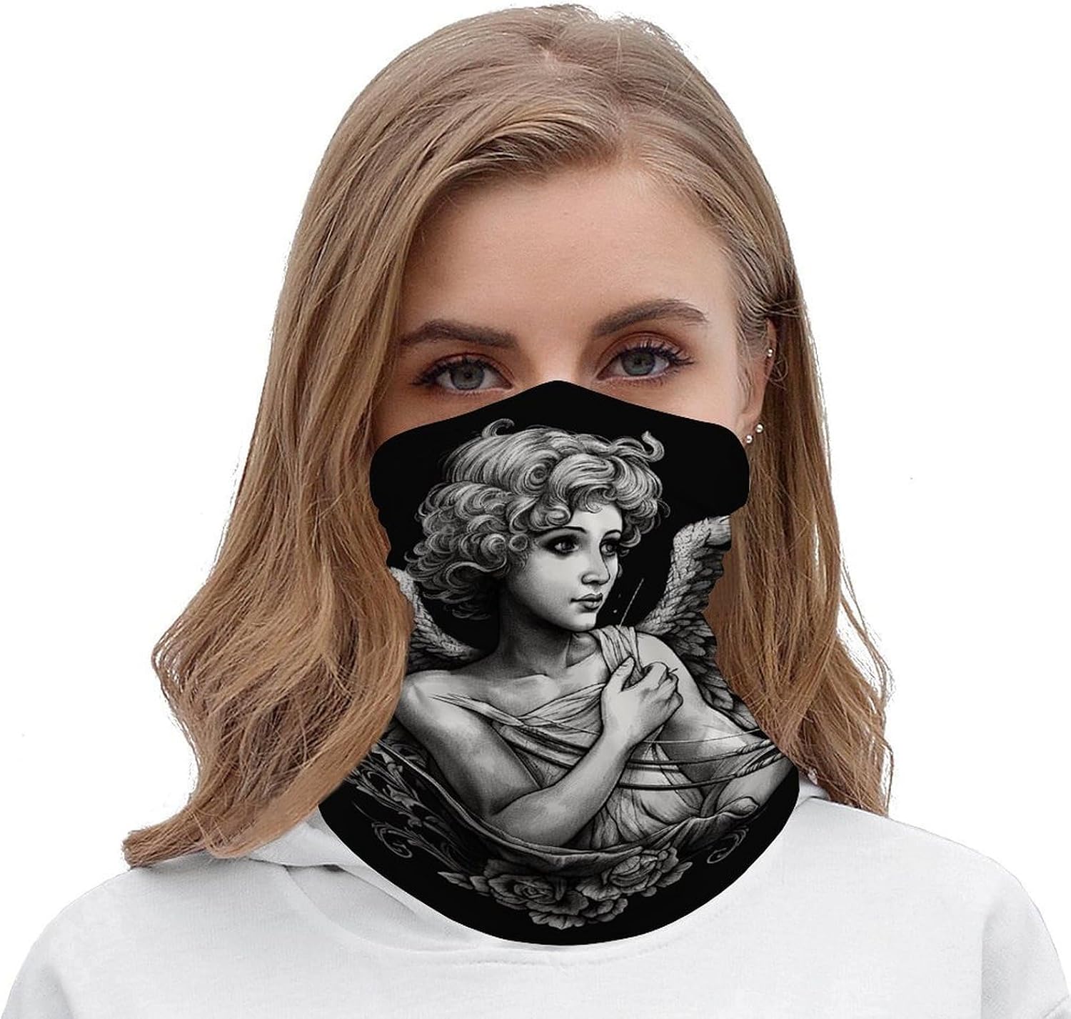 Neck Gaiter Angel Portrait Style Face Mask for Cold Weather Face Cover Scarf for Men Women Elastic Headbands Wind-proof Bandana for Skiing Fishing Hiking Cycling
