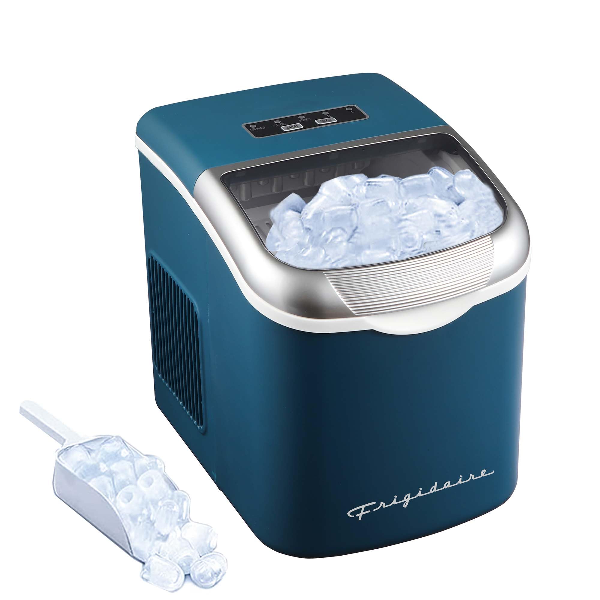 FRIGIDAIRE Retro Compact Ice Maker Machine, Bullet Ice, 26 lb per Day (Blue)