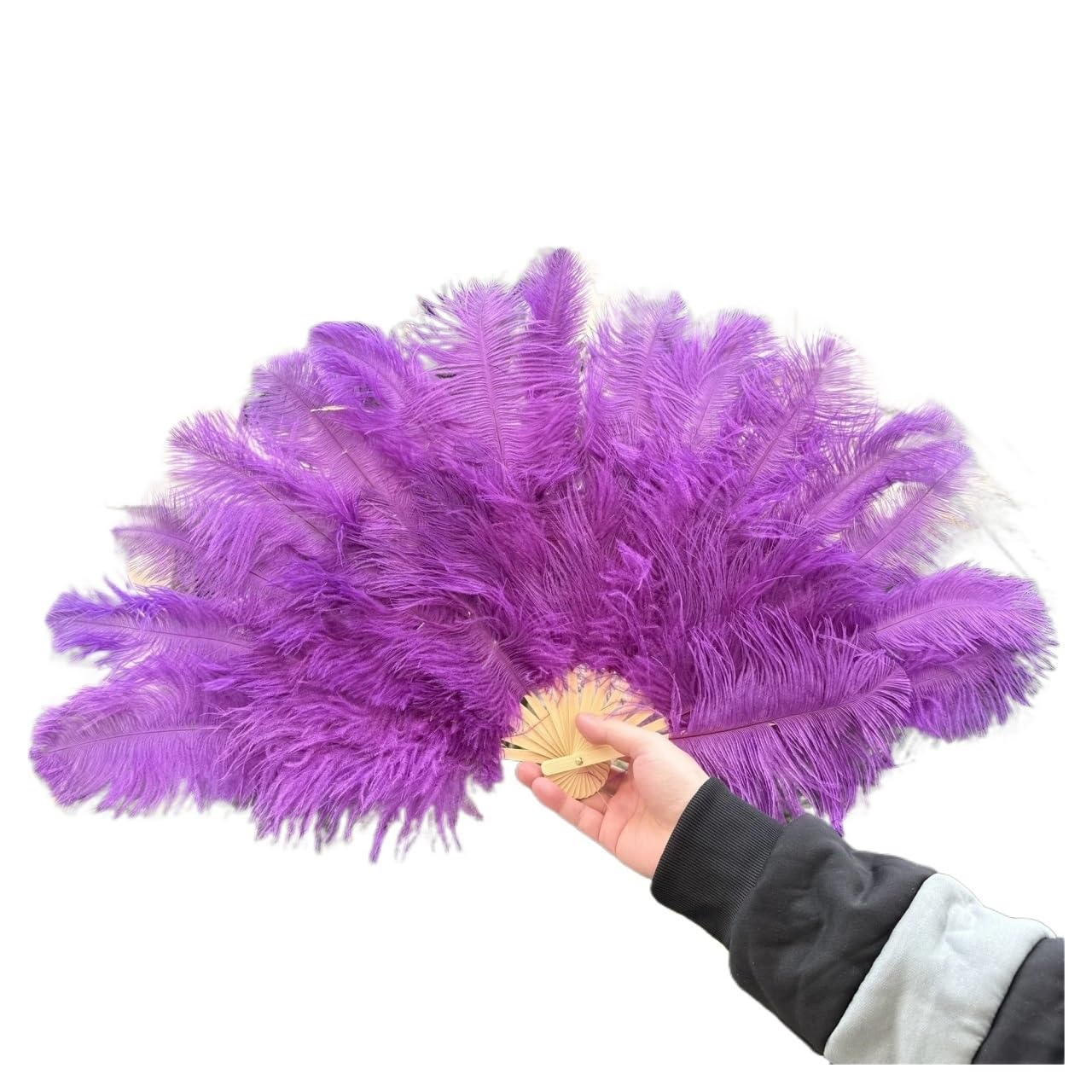 MDSRFGN Feather Dance Fan Natural Handheld Folding Fan 70x40cm Plume for Dance Party Stage Carnival Performance Props(Purple,1 PCS 70cmx40cm Left)