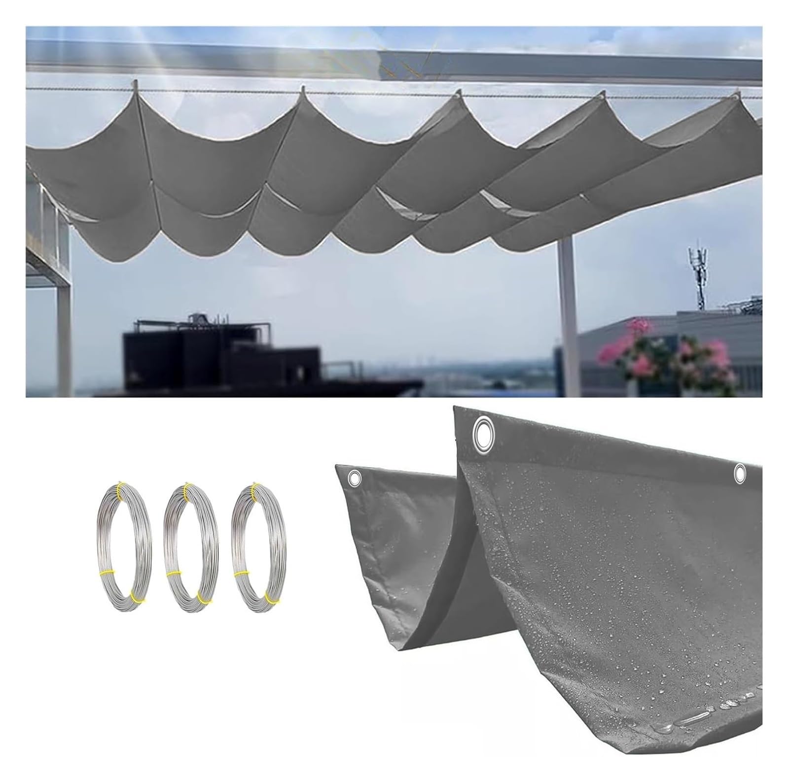 Voile d'ombrage rétractable ondulée pour ombrager la pergola du jardin en été